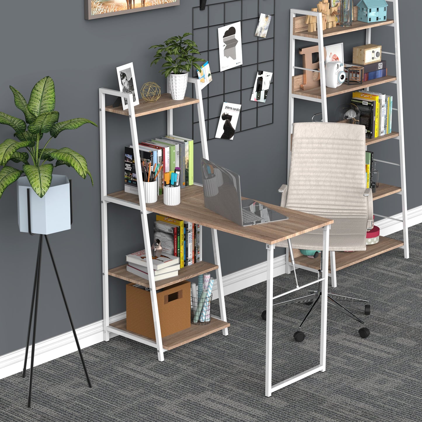 HOMCOM Foldable Office Desk with Storage Shelf Computer Workstation