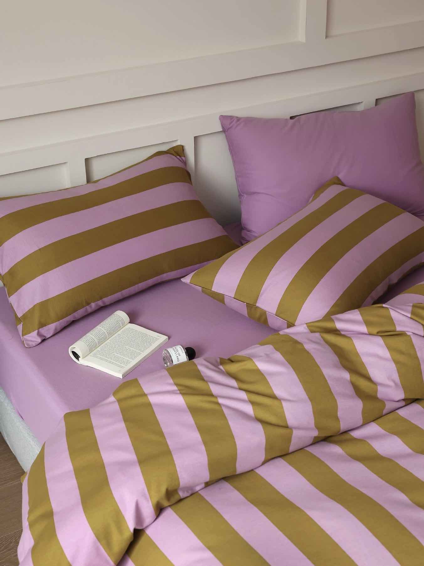 Dopamine Stripe Cotton Queen Size Duvet Cover Set With Pillowcases