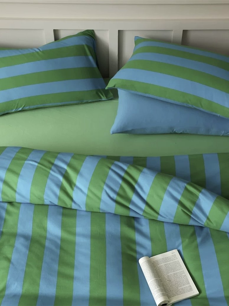 Dopamine Stripe Cotton Queen Size Duvet Cover Set With Pillowcases