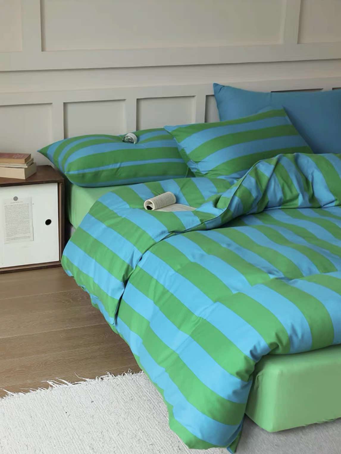 Dopamine Stripe Cotton Queen Size Duvet Cover Set With Pillowcases