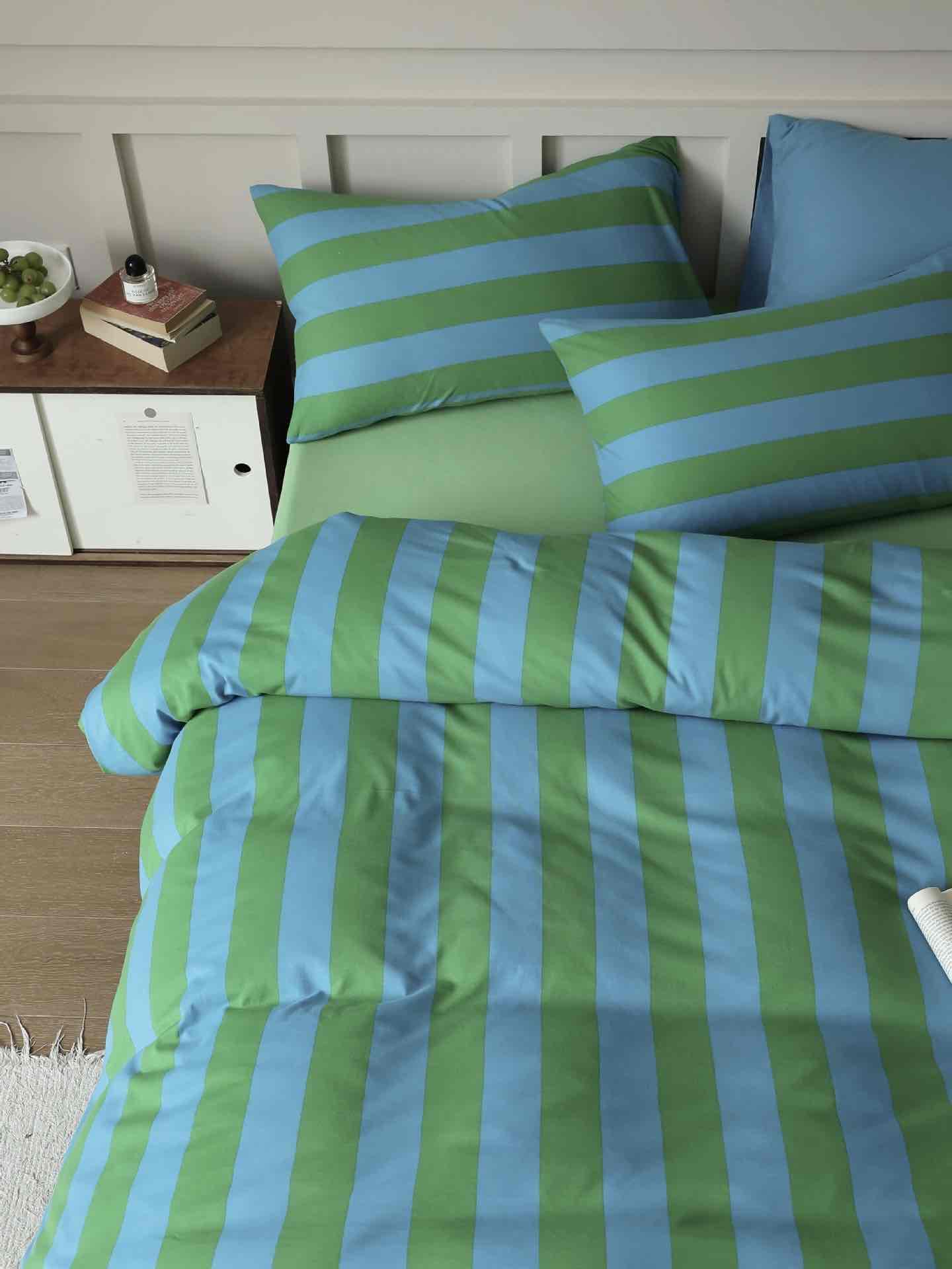 Dopamine Stripe Cotton Queen Size Duvet Cover Set With Pillowcases