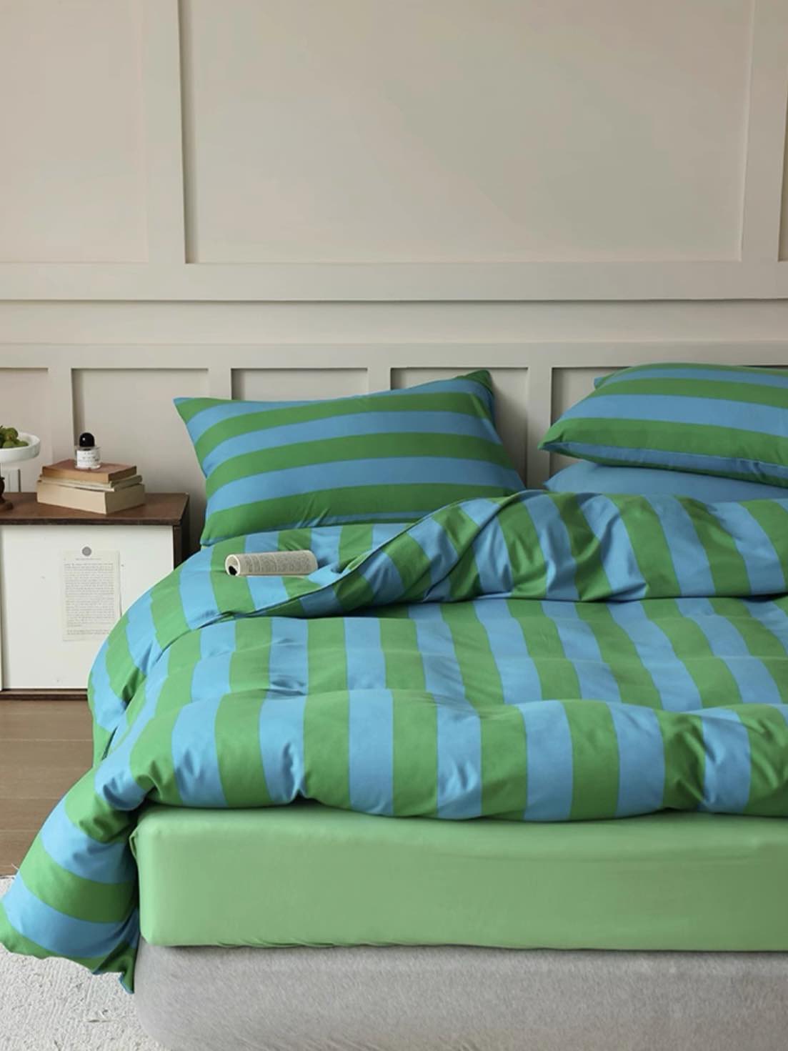 Dopamine Stripe Cotton Queen Size Duvet Cover Set With Pillowcases