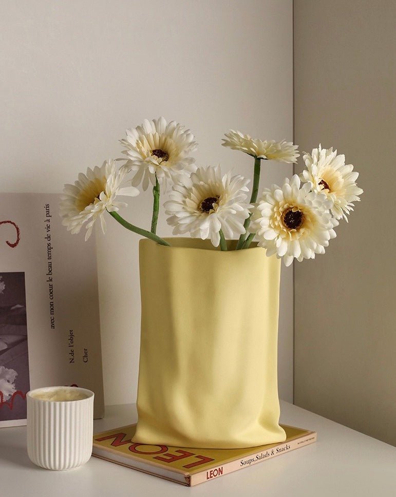 Handmade Ceramic Wrinkle Vase | Morandi Color | Unique Decorative