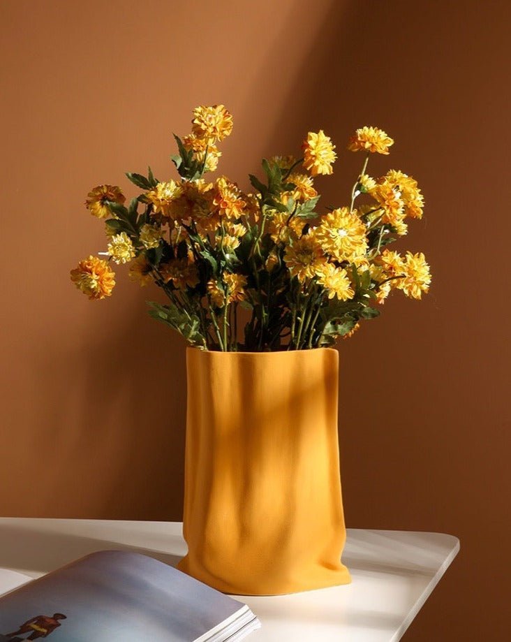 Handmade Ceramic Wrinkle Vase | Morandi Color | Unique Decorative