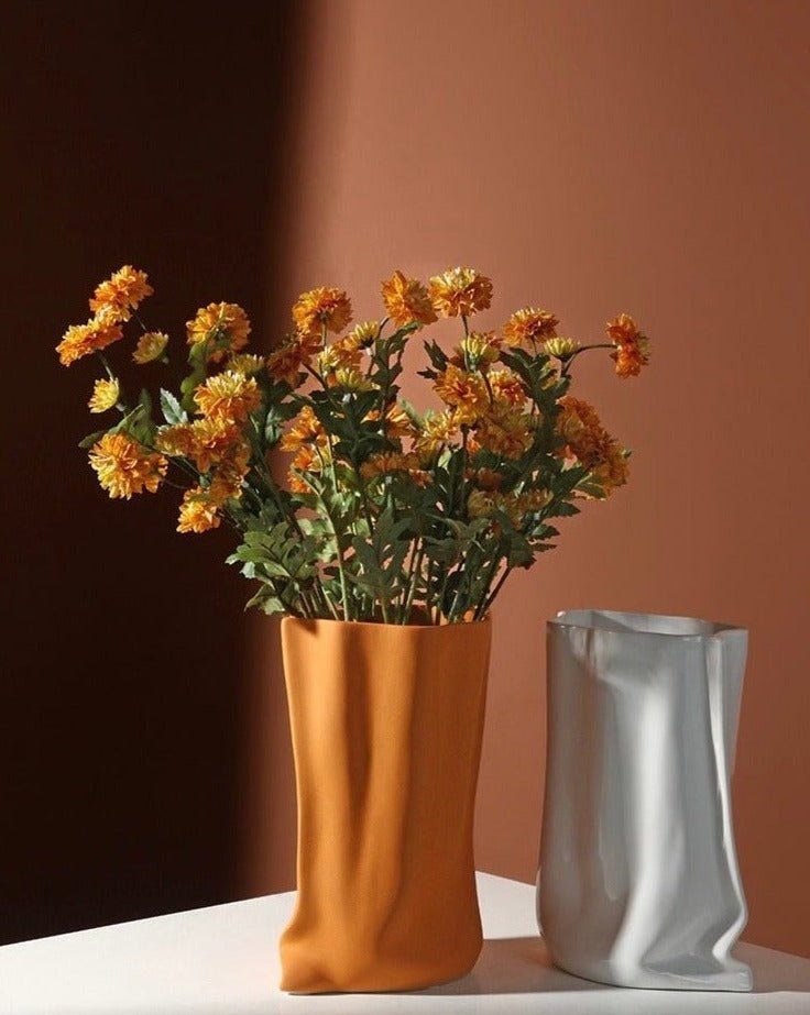 Handmade Ceramic Wrinkle Vase | Morandi Color | Unique Decorative