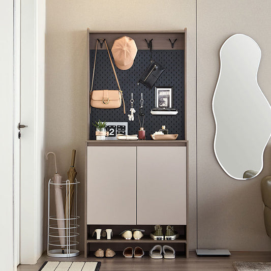 Cappuccino Taupe Shoe Cabinet with Coat Rack-0