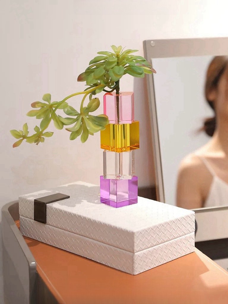 Modern Crystal Cube Bud Vase, Dopamine Table Setting Centrepieces